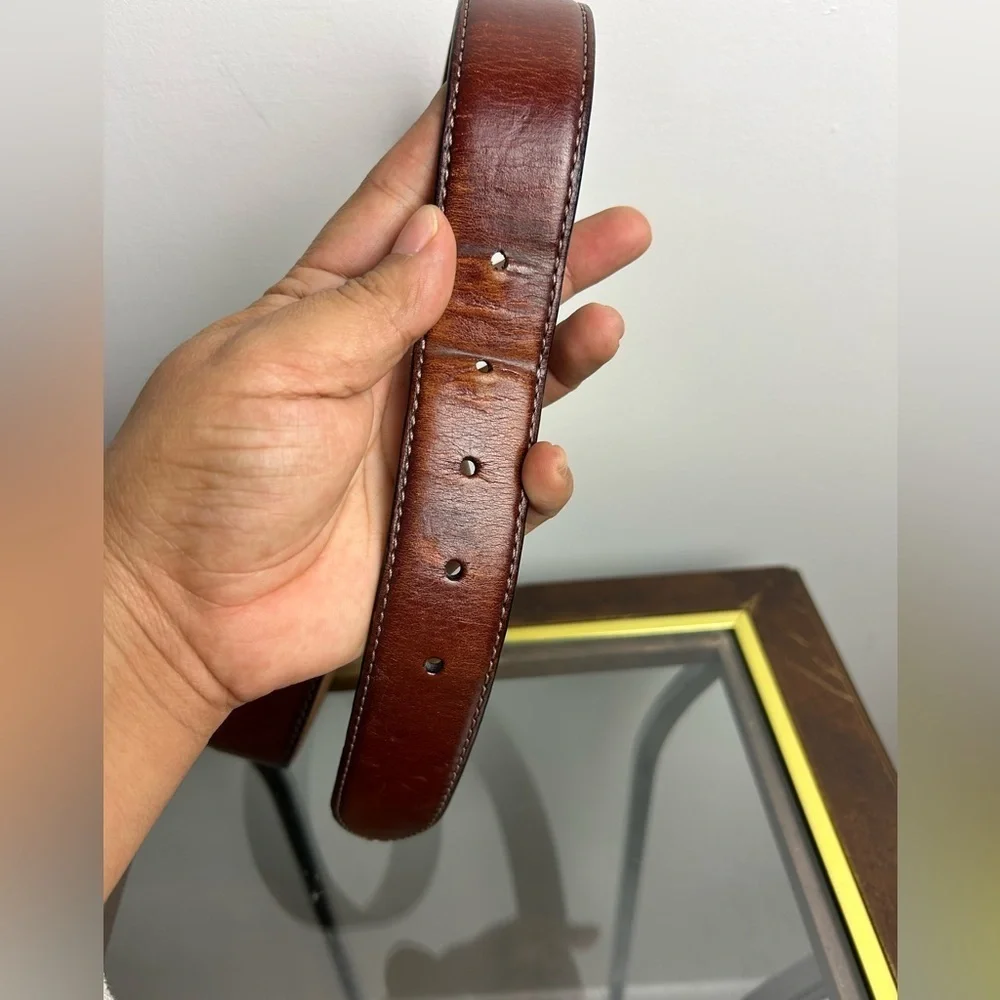 Handcrafted In Italy Men Belt 38/95 Brown Genuine Leather Cowboy Ranch western